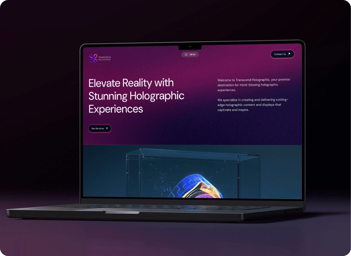 Transcend website on a laptop: Elevate Reality with Stunning Holographic Experiences
