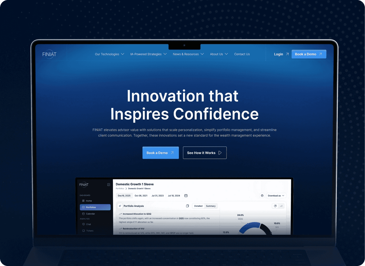 FINIAT website on a laptop: Innovation that Inspires Confidence
