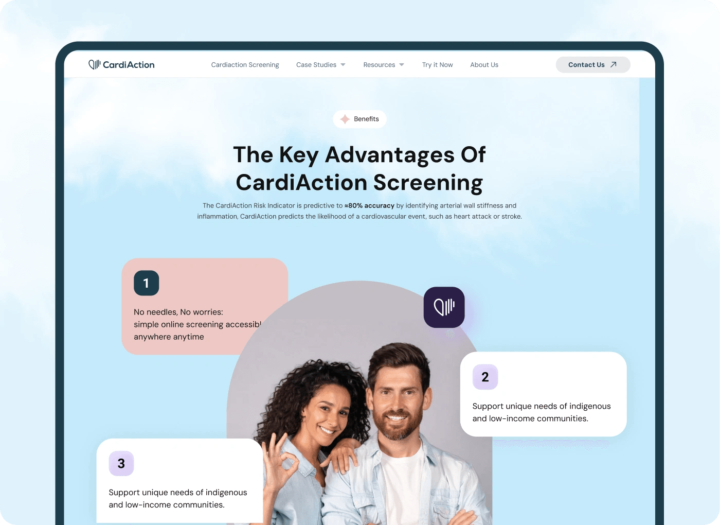 CardiAction website section: The Key Advantages of CardiAction Screening