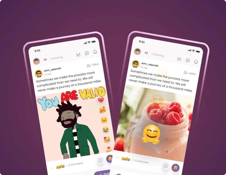 MentalFit community feed posts with reactions