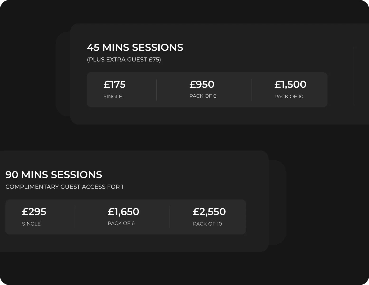 HUM2N pricing for 45 and 90 minute sessions