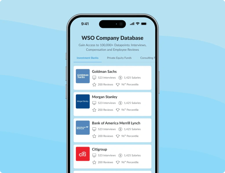 Wall Street Oasis company database on a phone