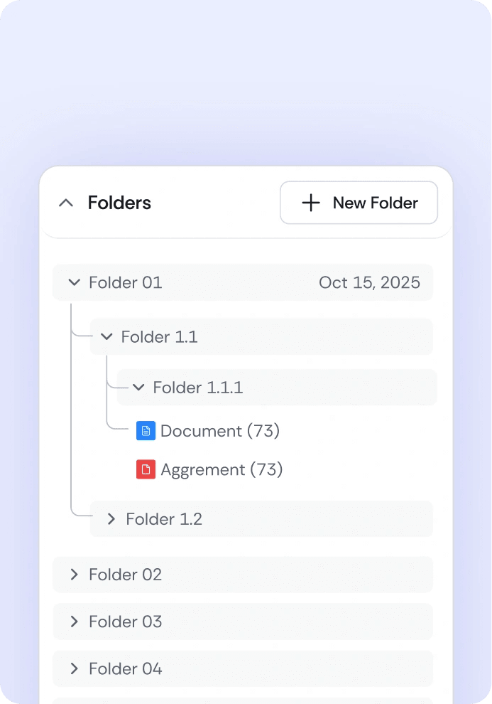 Irys folder tree for organising legal documents and agreements