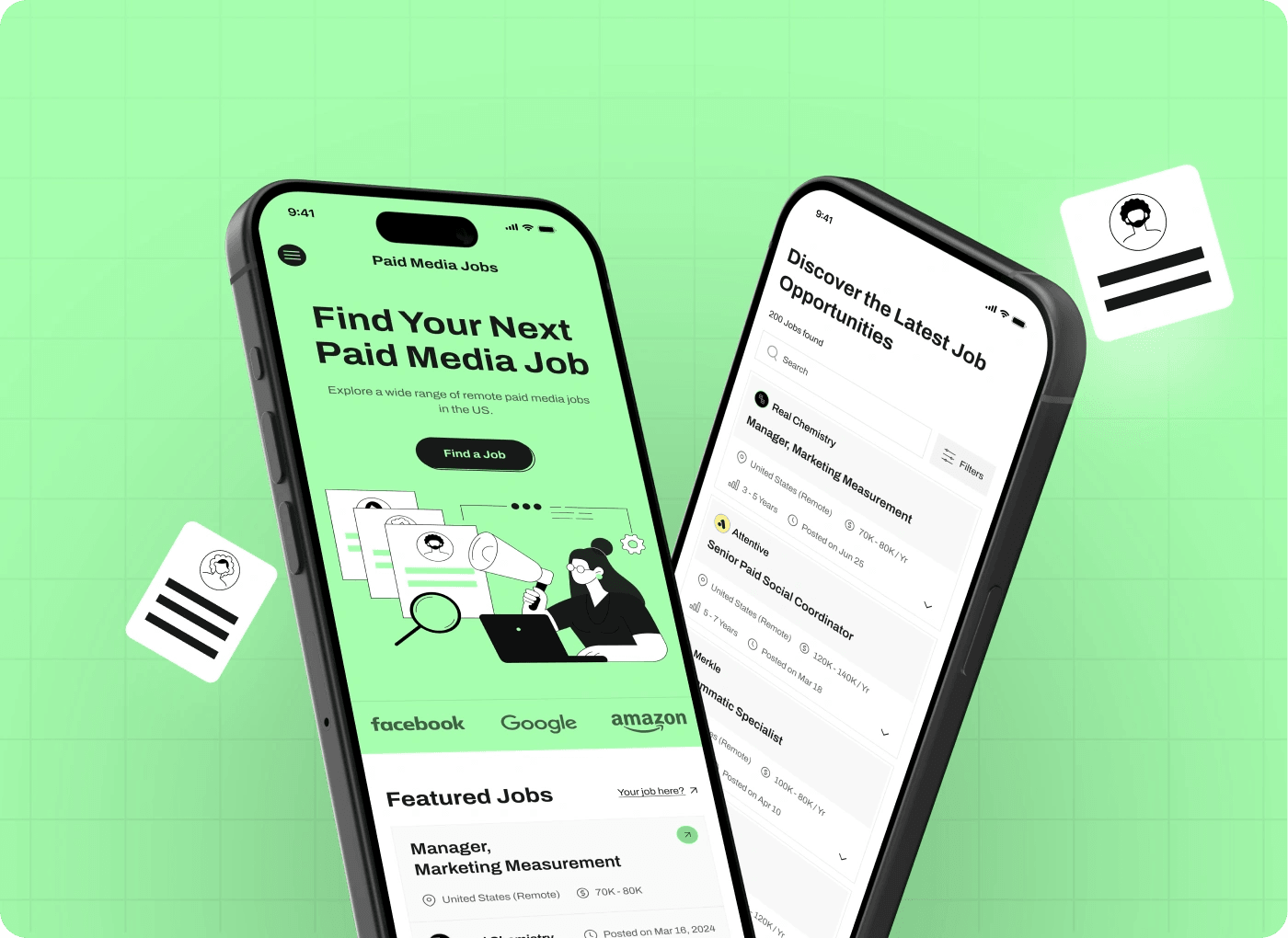 Paid Media Jobs mobile pages with featured jobs