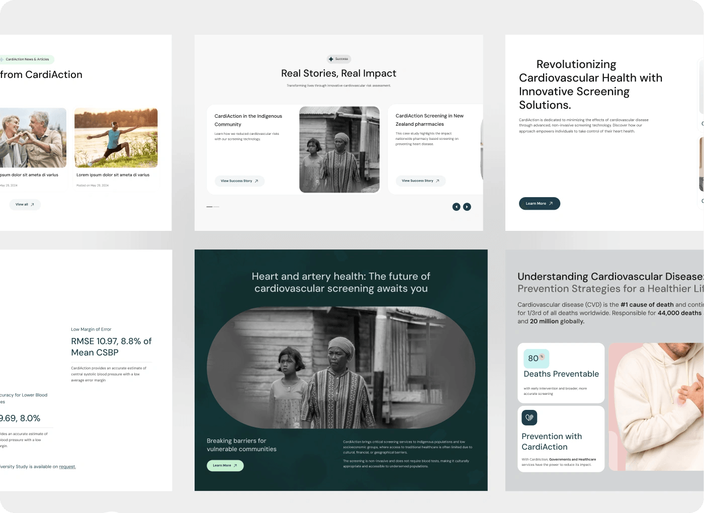 CardiAction website pages for stories, research and prevention