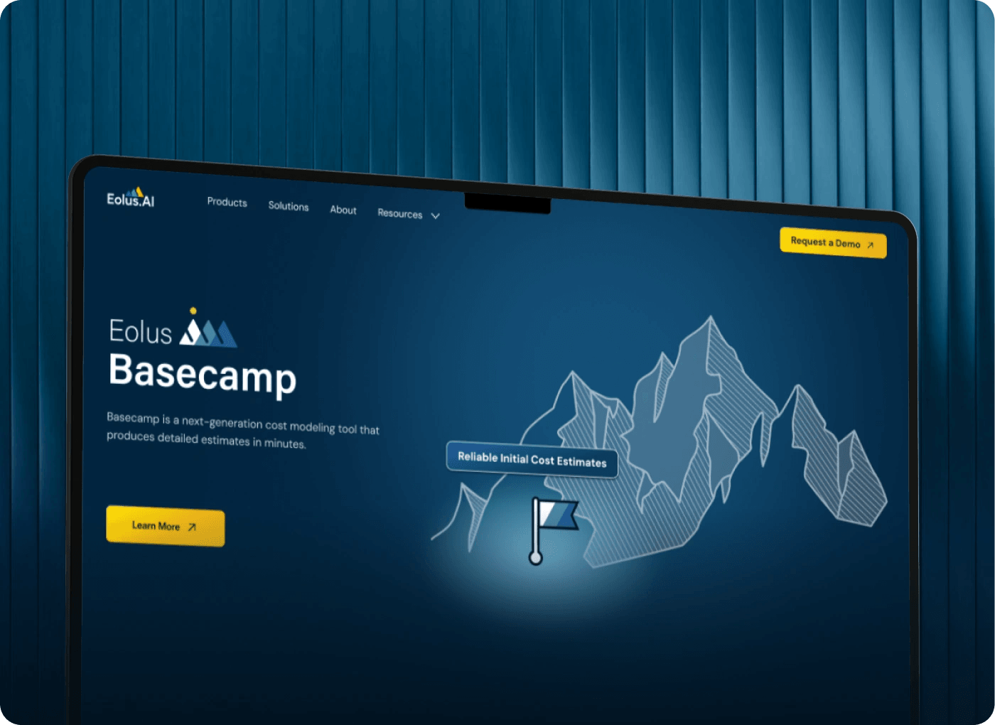 Eolus AI Basecamp product page on a laptop