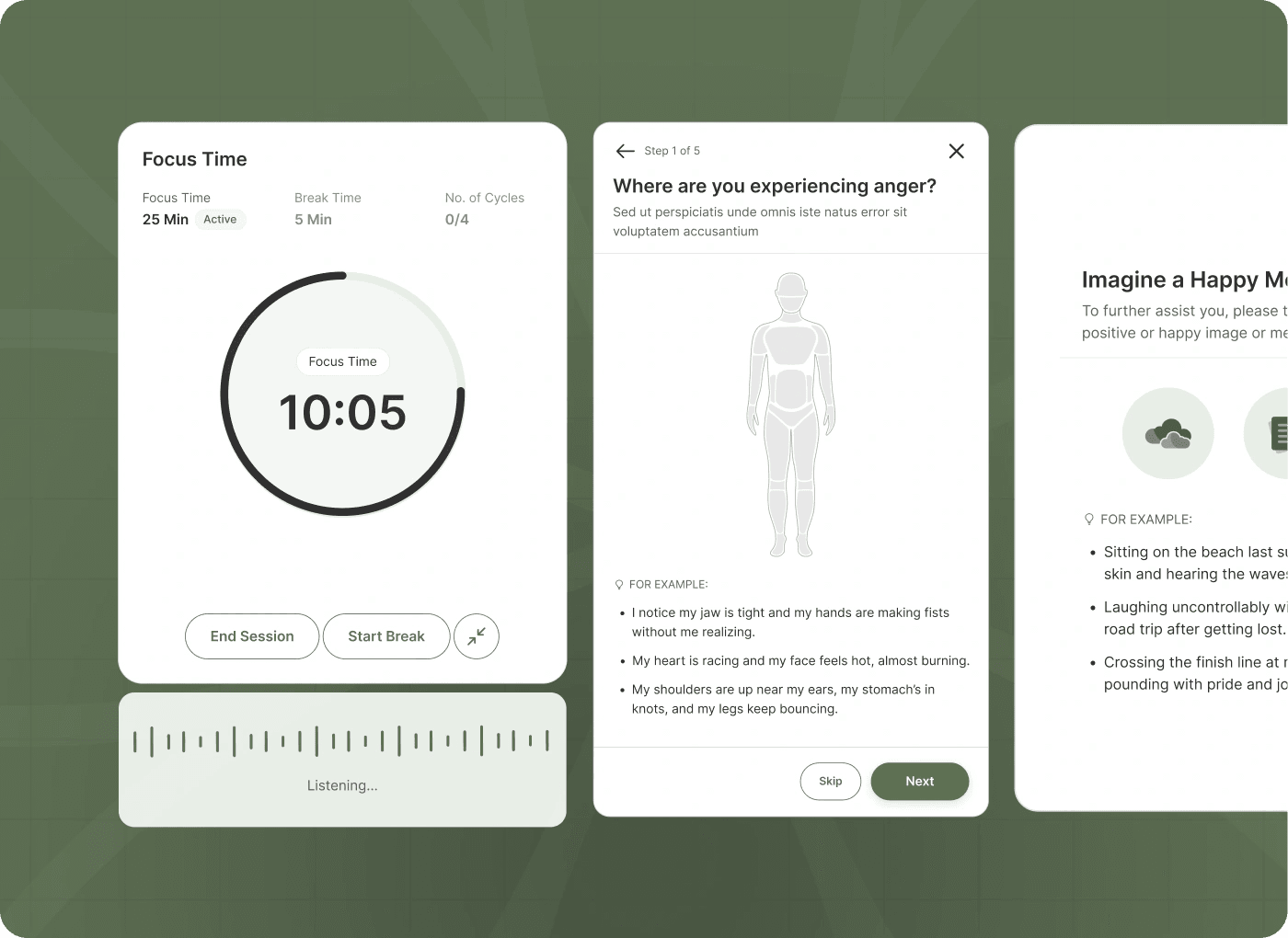 Psyquility focus timer and body check-in exercises