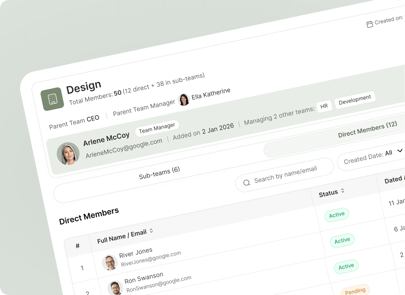 Psyquility team management with members and sub-teams
