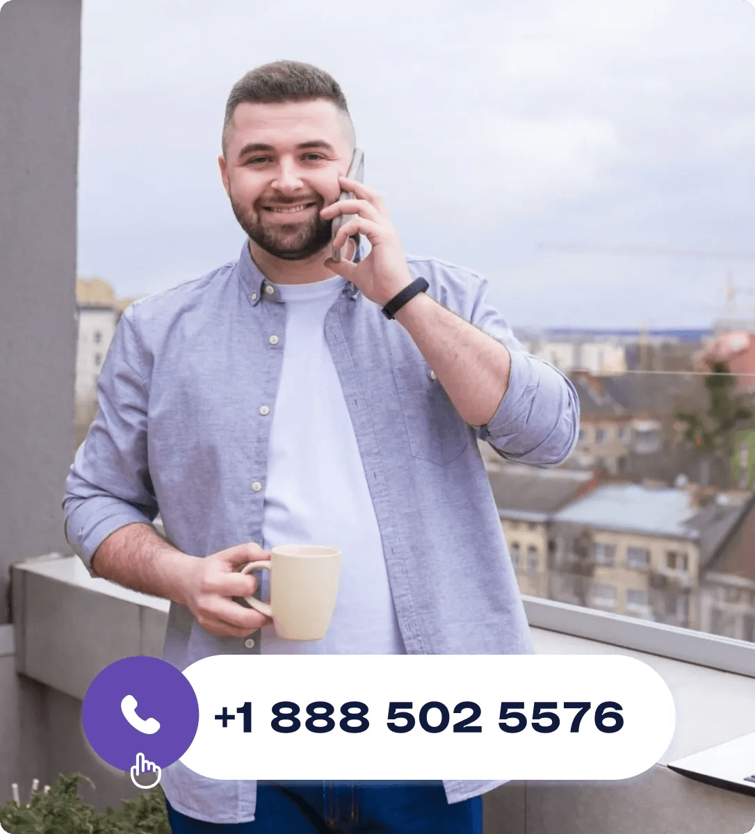 Man on a phone call beside the AIVA test call number