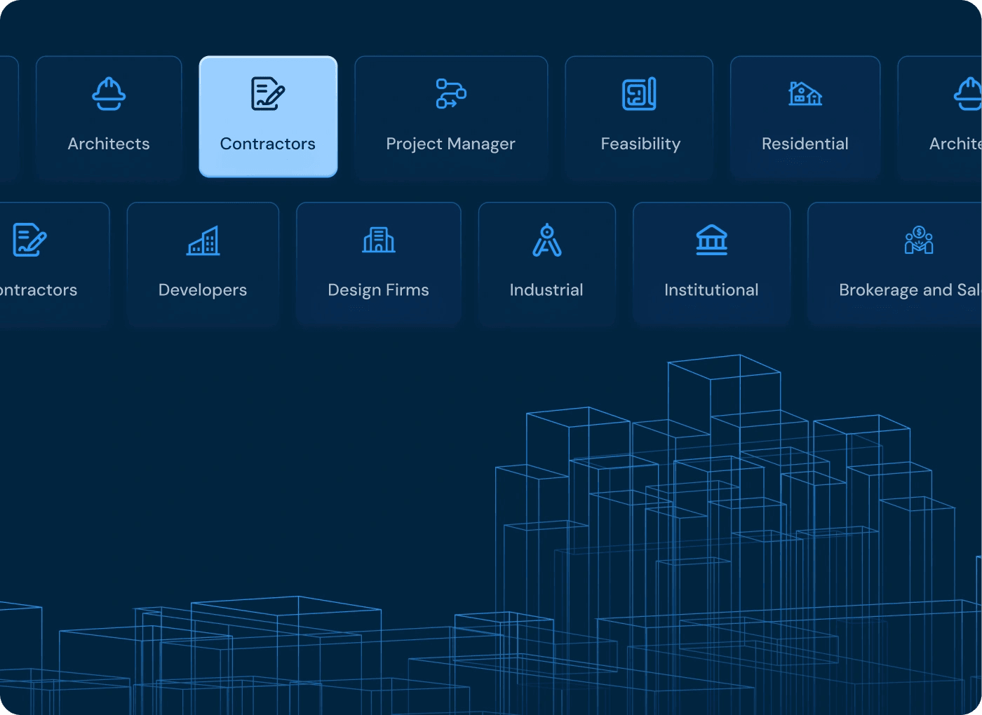 Eolus AI audience tabs for architects, contractors, developers and more