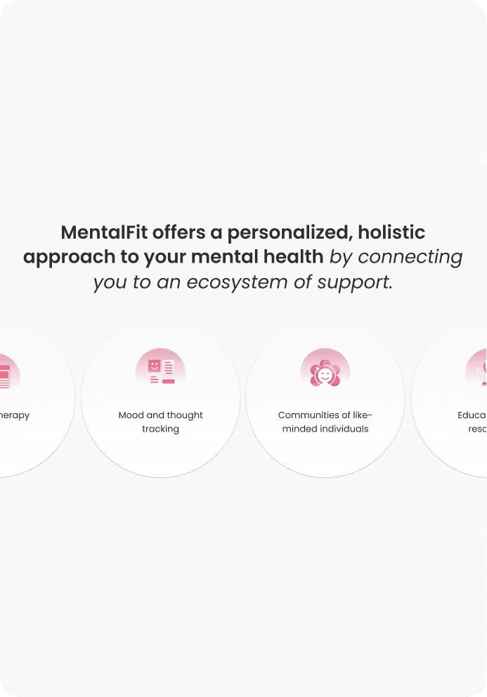 MentalFit ecosystem of support: therapy, mood tracking and communities