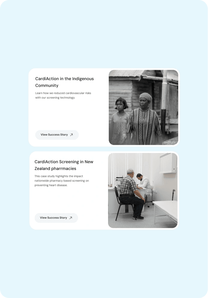 CardiAction story cards for Indigenous communities and New Zealand pharmacies