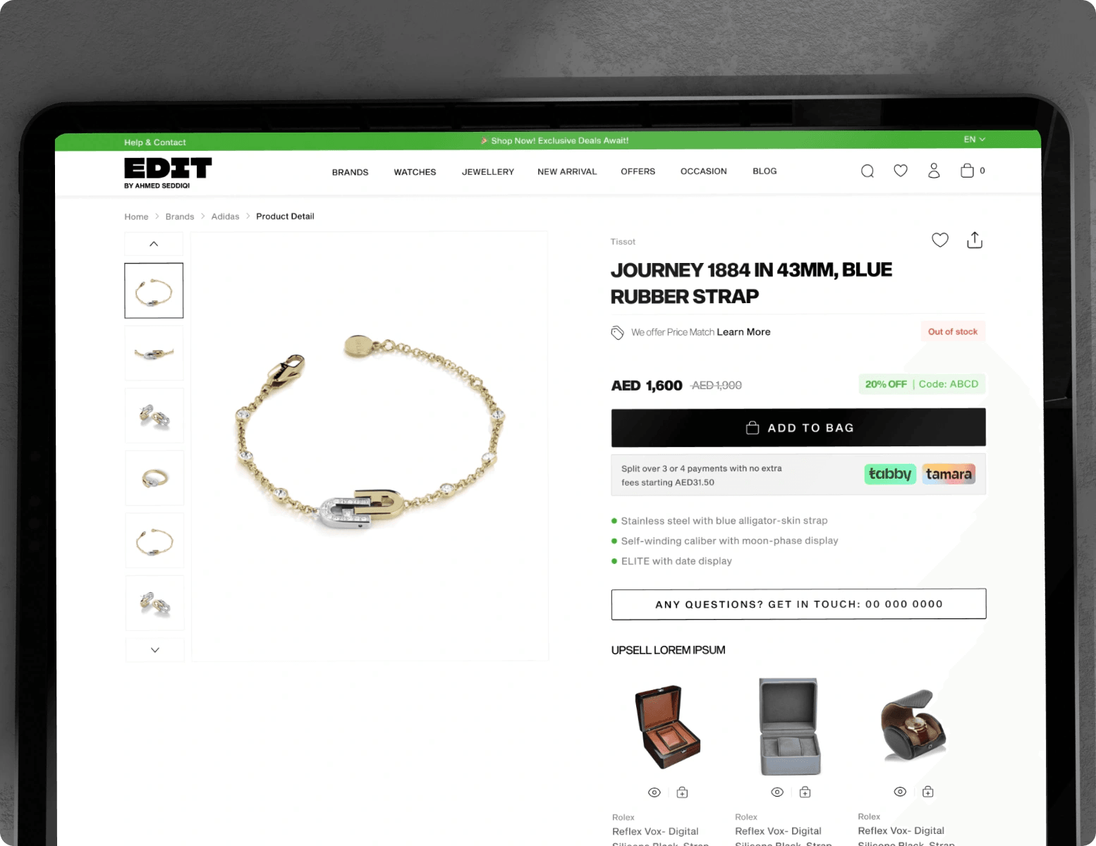 EDIT product page for a bracelet with Add to Bag