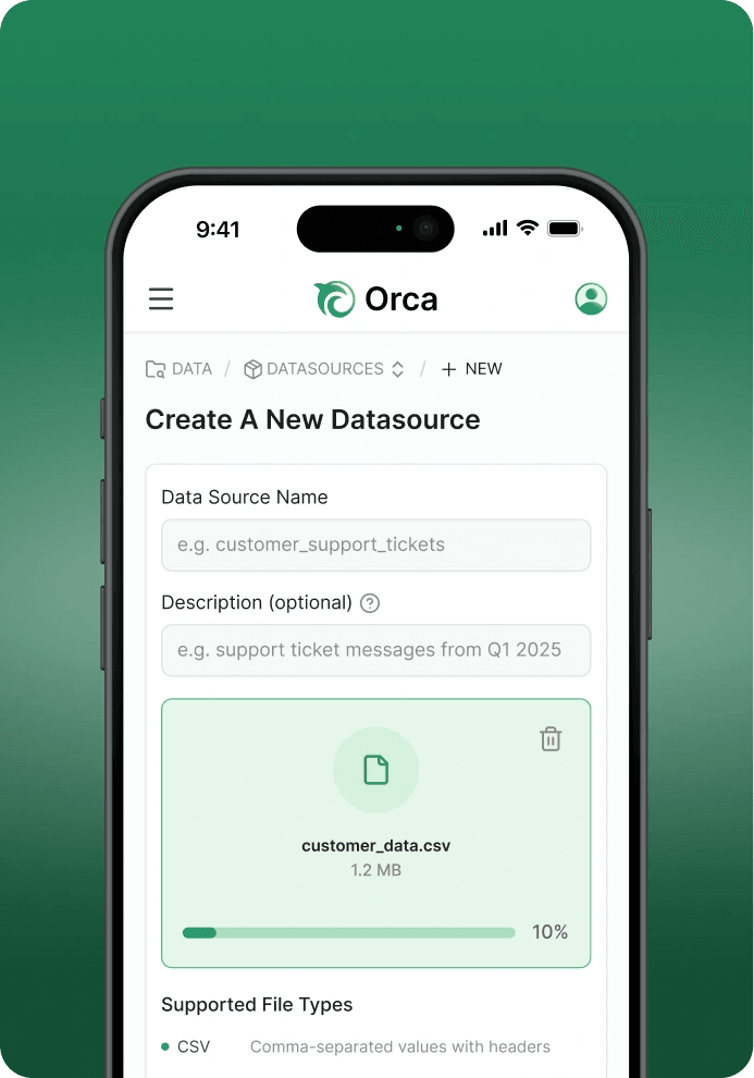Orca on a phone: Create a New Datasource with file upload