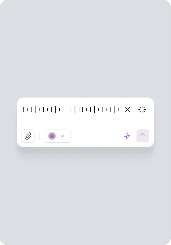 Irys voice input bar for dictating to the AI assistant