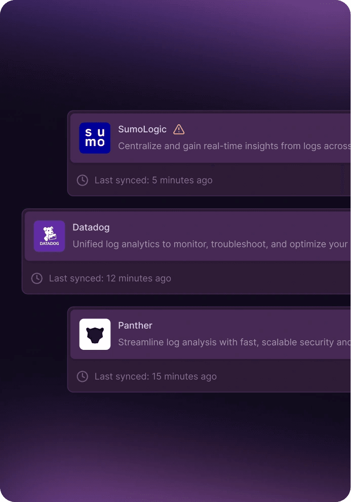 Rilevera integrations with Sumo Logic, Datadog and Panther