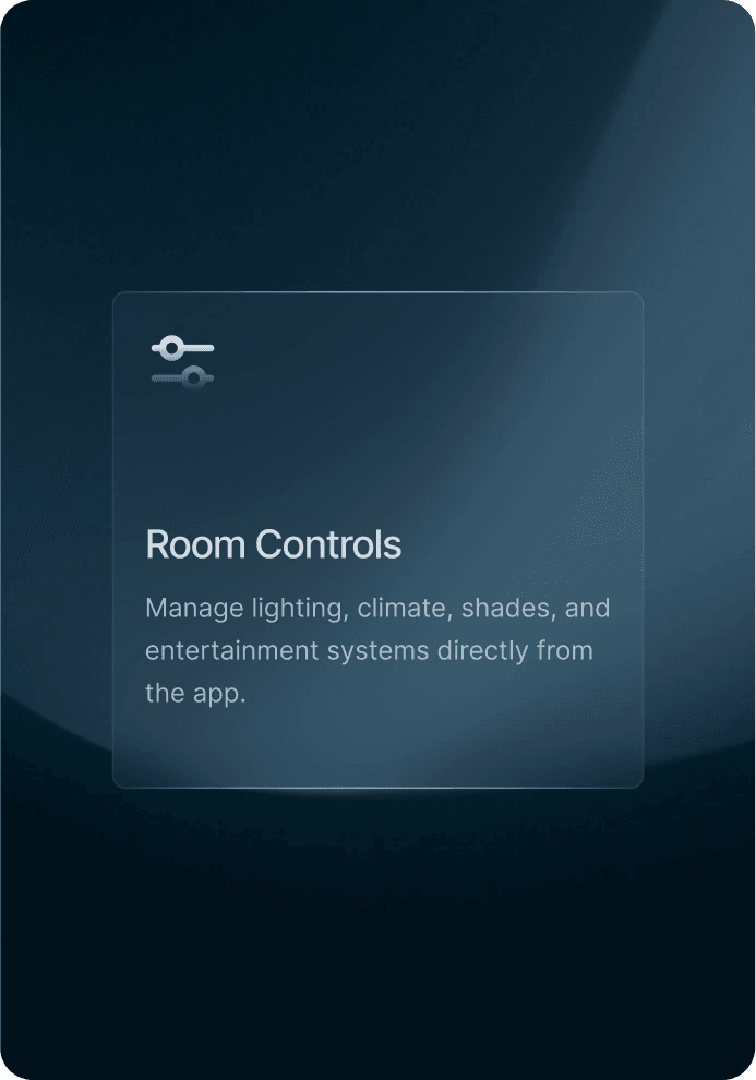 Bodhi room controls card for lighting, climate, shades and entertainment