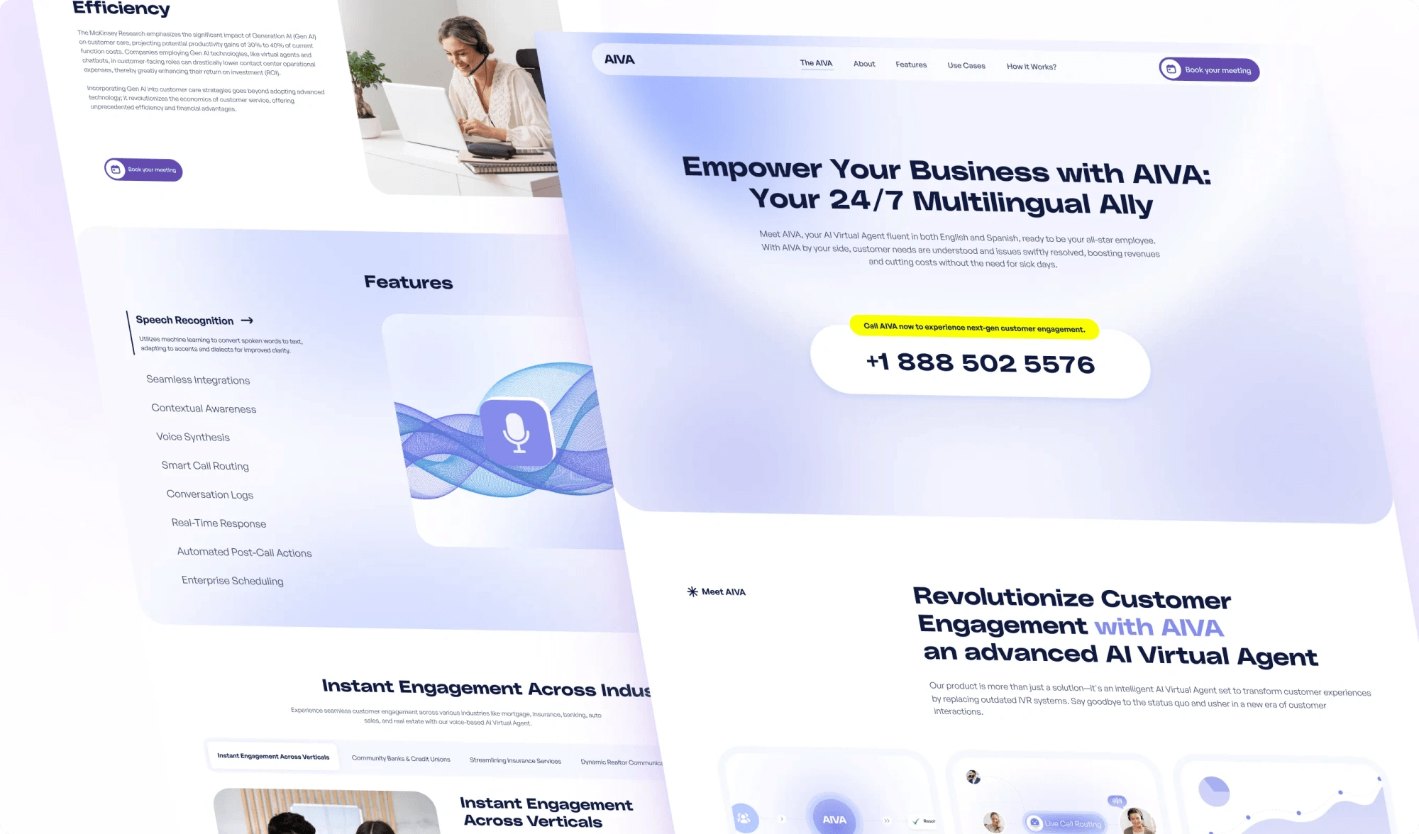 AIVA homepage and features page side by side